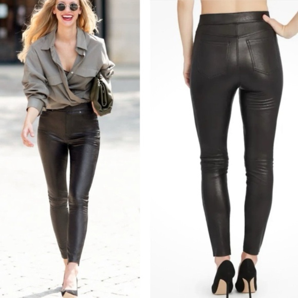 NWT Spanx Faux Leather Ankle Pants Noir Size XS Pull On High Rise Office 20282R
